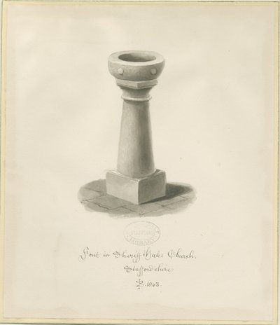Font i Sheriffhales Church: sepia tegning af John Buckler