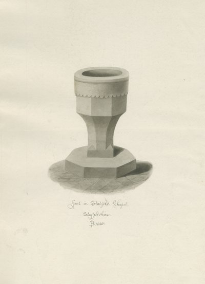 Skrifttype i Statfold Kapel: sepia tegning, 1848 af John Buckler