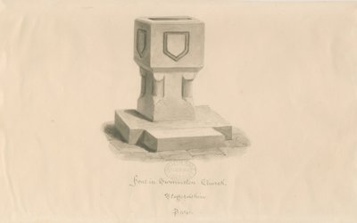 Skrifttype i Swynnerton Church: sepia tegning af John Buckler
