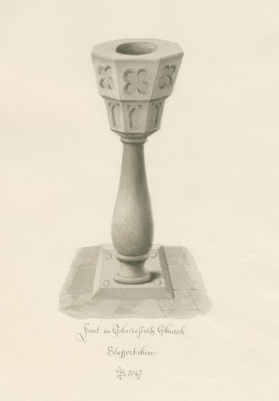 Skrifttype i Thursfield Chapel: sepia vask tegning af John Buckler