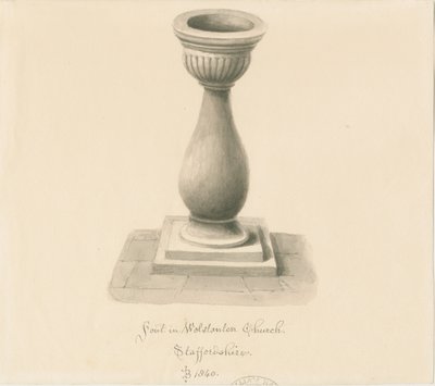 Skrifttype i Wolstanton Church: sepia tegning af John Buckler