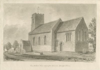 Gayton Church: sepia tegning, 1841 af John Buckler