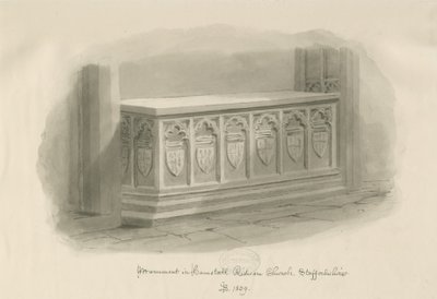 Hamstall Ridware Church - Monument: sepia wash drawing, 1839dani af John Buckler