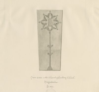 Hanbury Church - Gravsten: sepia tegning af John Buckler