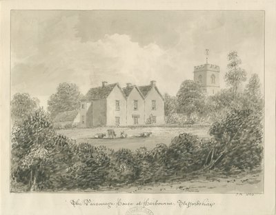 Harborne - Præstegård: sepia-tegning, 1833 af John Buckler