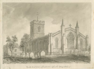 Harborne Church: sepia tegning af John Buckler