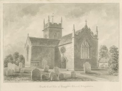 Haughton Church: sepia vask tegning, 1842 af John Buckler