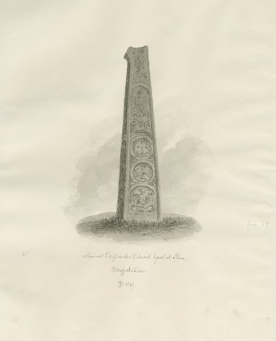 Ilam Church - Ancient Cross: sepia drawing, 1847dani af John Buckler