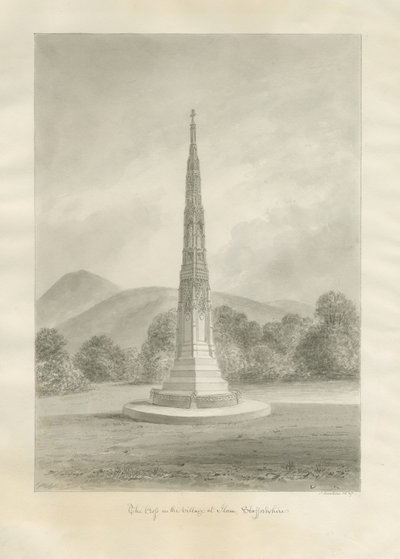 Ilam Village - Cross: sepia tegning af John Buckler