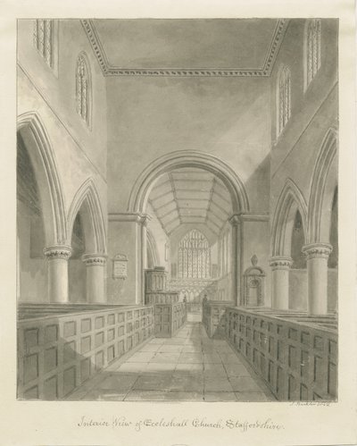 Interior of Eccleshall Church: sepia drawing, 1842dani af John Buckler