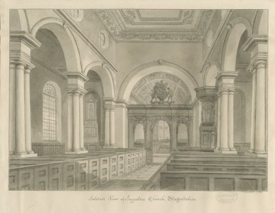 Interiør af Ingestre Kirke: sepia tegning af John Buckler