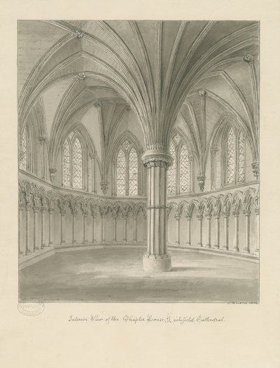 Interiør af Lichfield Cathedral - Chapter House: sepia tegning af John Buckler