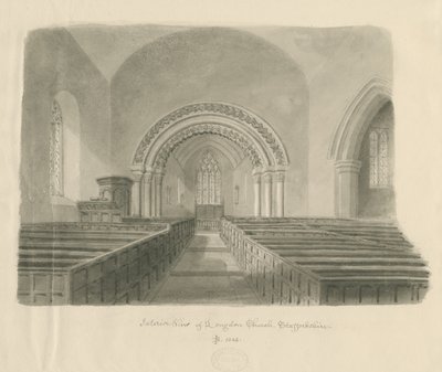 Interiør af Longdon Church: sepia tegning af John Buckler