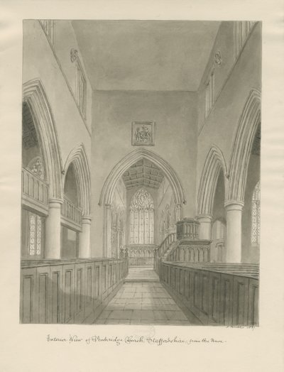 Interiør af Penkridge Church: sepia tegning af John Buckler