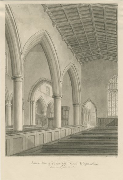 Interiør af Penkridge Church: sepia tegning af John Buckler