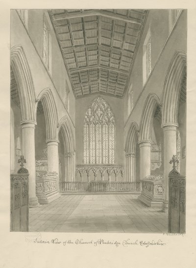 Interiør af Penkridge Church: sepia tegning af John Buckler