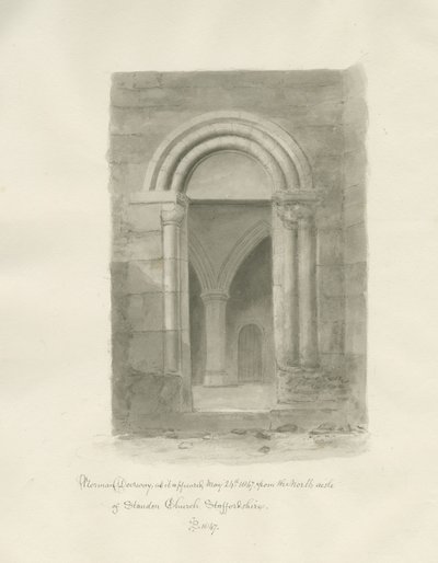 Interiør af Standon Church: sepia-tegning, 24. maj 1847 (tegning) af John Buckler