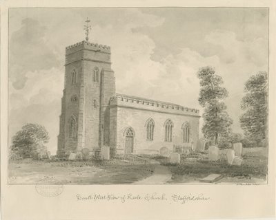 Keele Kirke: sepia tegning af John Buckler