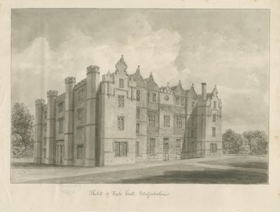 Keele Hall: sepia tegning af John Buckler