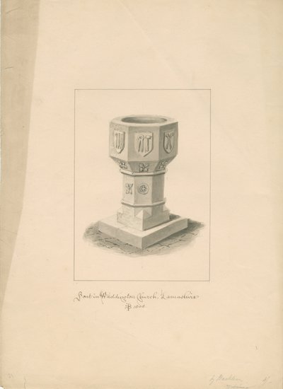 Lancashire - Waddington Church - Skrifttype: sepia-tegning, 1808 af John Buckler
