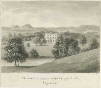 Leek - Ball Haye Hall: sepia drawing, 1844dani af John Buckler
