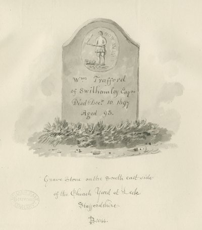 Porre Kirke - Gravsten: sepia tegning af John Buckler