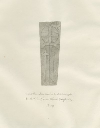 Porre Kirke - Gravsten: sepia tegning af John Buckler