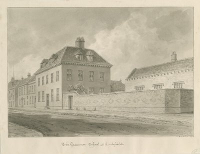 Lichfield - Grammar School: sepia tegning af John Buckler
