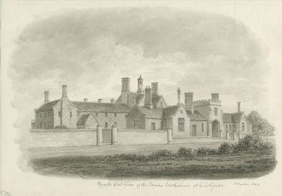 Lichfield - Union Workhouse: sepia tegning af John Buckler