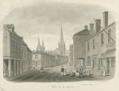 Lichfield - Udsigt over gaden: sepia-tegning, 1843 af John Buckler