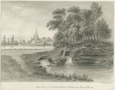 Lichfield Cathedral - East View: sepia-tegning, 1844 af John Buckler