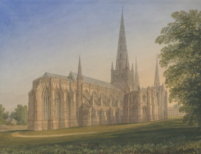 Lichfield Cathedral - North East View: vandfarvemaleri, nd [1770-1851] af John Buckler