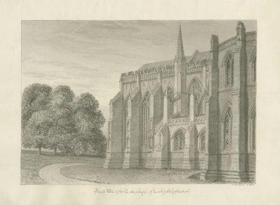 Lichfield Cathedral - North View: sepia-tegning, 1845 af John Buckler