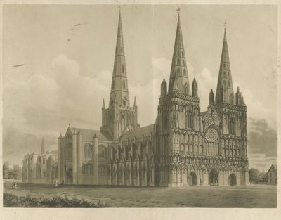 Lichfield Cathedral - North West View: akvatintegravering, nd [1807] af John Buckler