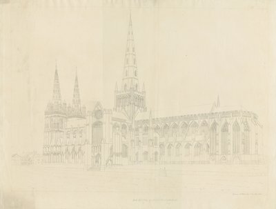 Lichfield Cathedral - South East View: outline etching, nd [1808] dani af John Buckler