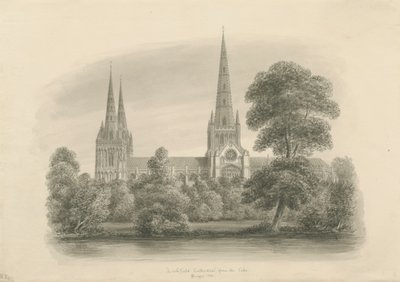 Lichfield Cathedral - South View: sepia drawing, 1841dani af John Buckler
