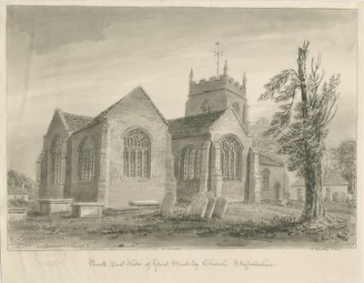 Madeley Church: sepia vask tegning af John Buckler