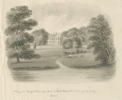 Meaford Hall: sepia vask tegning af John Buckler