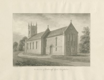 Newborough Church: sepia vask tegning af John Buckler