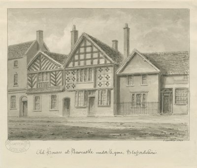 Newcastle-under-Lyme - Old Houses: sepia drawing, 1840dani af John Buckler
