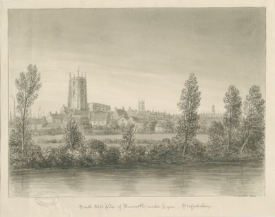 Newcastle-under-Lyme Town: sepia vask tegning af John Buckler