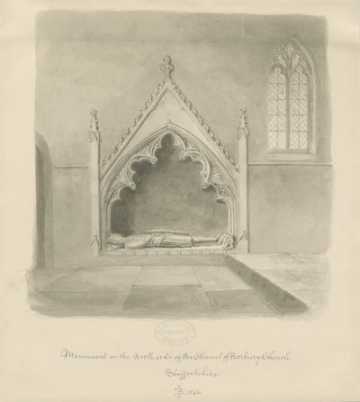 Norbury Church - Monument til Ralph le Boteler: sepia vask tegning, 1843 af John Buckler
