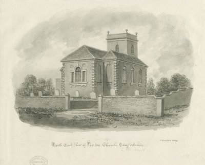 Norton-in-the-Moors Church: sepia vask tegning af John Buckler