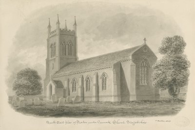 Norton Canes Church: sepia vask tegning af John Buckler
