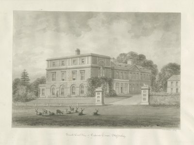 Okeover Hall: sepia vask tegning, 1847 af John Buckler
