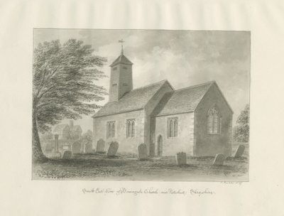Patshull - Boningale Kirke: sepia vask tegning af John Buckler