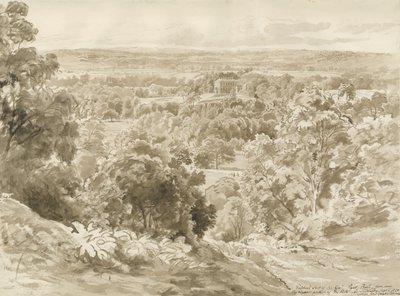 Patshull House and Park: sepia vask tegning af John Buckler