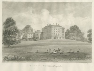 Patshull House: sepia tegning, 1847 af John Buckler