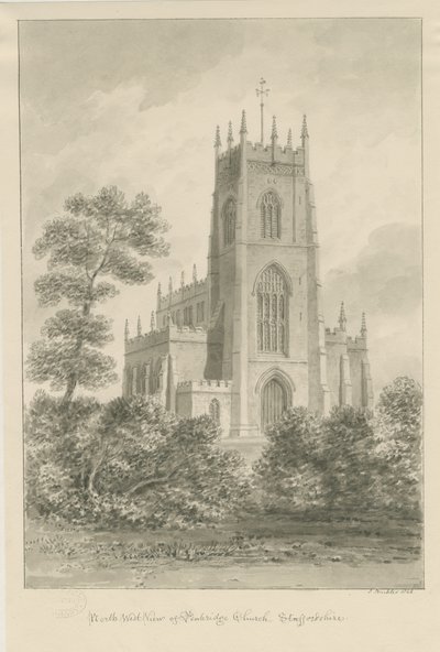 Penkridge Church: sepia tegning af John Buckler