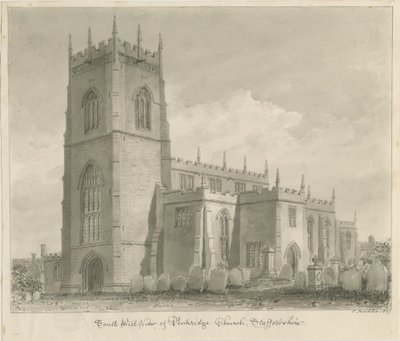 Penkridge Church: sepia tegning, 1837 af John Buckler